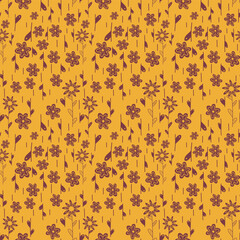 seamless pattern with red flowers and floral elements on a yellow background vector illustration