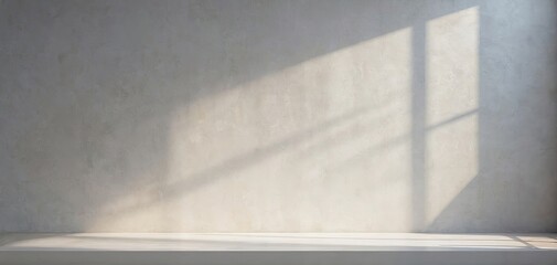 Concrete backdrop for product presentation with sunlight streaming onto the wall, providing a warm and inviting atmosphere. Website header with copy space. Generative AI - obrazy, fototapety, plakaty