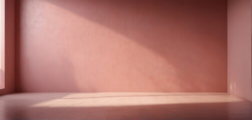 Red-toned background with shadows on empty wall space, dynamic light-shadow play on wall and floor for design or creative work. Website header with copy space. Generative AI