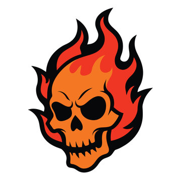 Flaming Skull Tattoo Design, Illustration design of skull flaming
