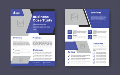 Case Study Layout Flyer. Minimalist Business Report with Simple Design. Blue and Black Color Accent.