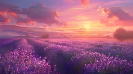 Rucksack Lavender flower field. Violet lavender field sanset close up. Lavender flowers in pastel colors at blur background. Nature background with lavender in the field Ai generated  © Hamid