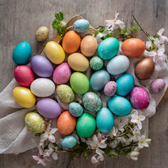 Fototapeta na wymiar easter eggs in a basket, candy, easter, food, 