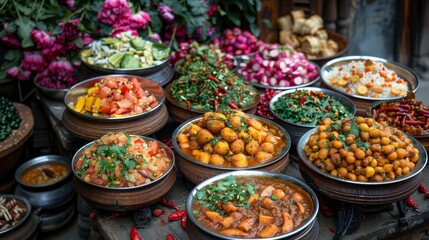 Fototapeta premium Local Cuisine: Take pictures of local dishes and street food, focusing on presentation and authenticity.