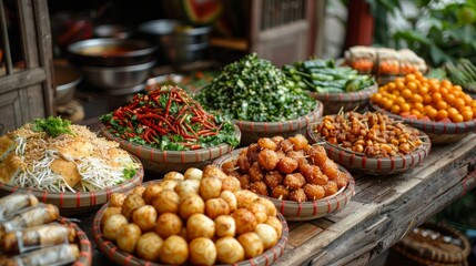 Obraz premium Local Cuisine: Take pictures of local dishes and street food, focusing on presentation and authenticity.