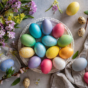 eggs in a basket, holiday, eggs, spring, decoration, 