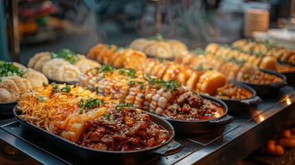 Obraz premium Local Cuisine: Take pictures of local dishes and street food, focusing on presentation and authenticity.