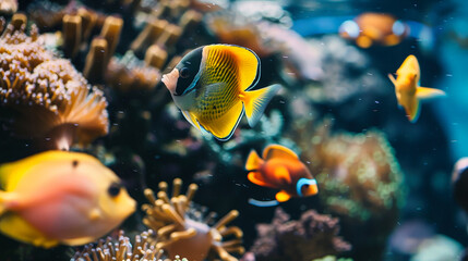 Fototapeta na wymiar Clown Fish Swimming in Coral Reef