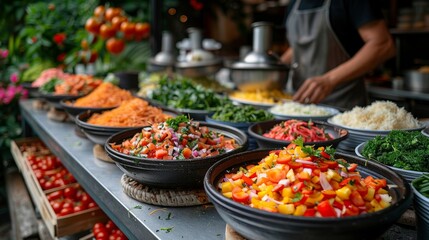 Naklejka premium Local Cuisine: Take pictures of local dishes and street food, focusing on presentation and authenticity.