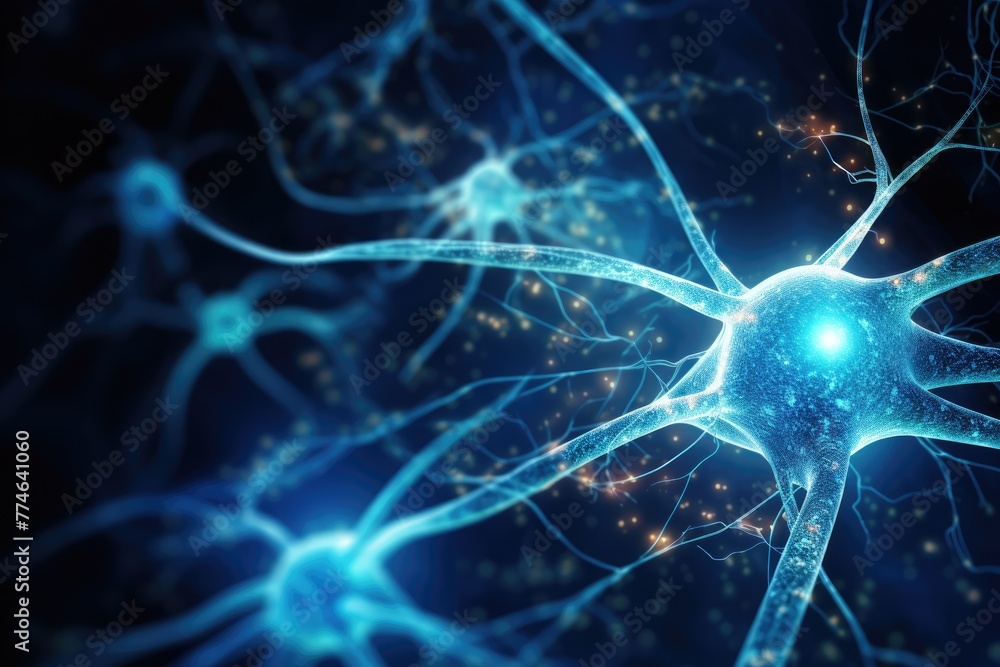 Poster 3d rendering of neuron cell with neurons and nervous system science background, 3d rendering of neur