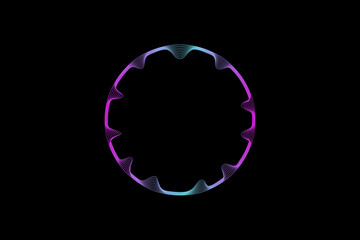 Vector abstract circles lines wavy in round frame colorful spectrum light isolated on black background
