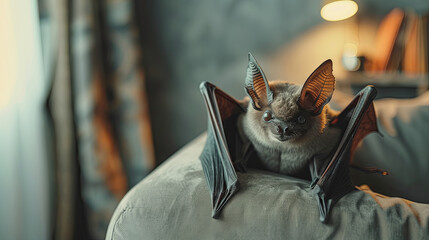 vampire bat in modern apartment, concept of flying a predatory animal - obrazy, fototapety, plakaty
