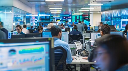 Wall Street Trading: Busy Office Environment with Stock Market Action
