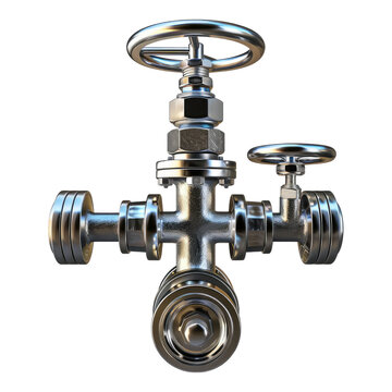 Water pipes and valve isolated on transparent background