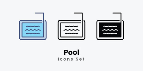 Pool Icons set thin line and glyph vector icon illustration