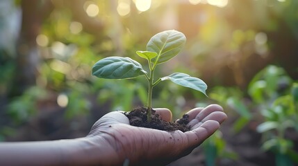 green growing plant in hand