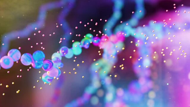 a detailed molecular structure of RNA molecules being targeted by splice-modifying drugs, with colorful strands representing different RNA sequences being altered 3D rendering