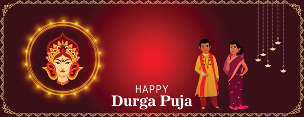 navratri and durga puja celebration card background and banner - obrazy, fototapety, plakaty
