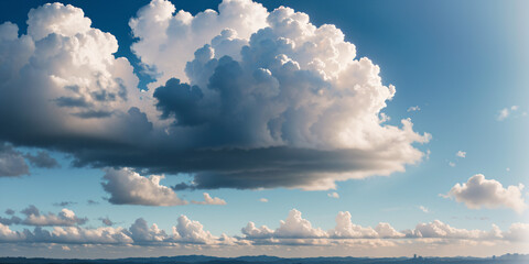 Blue sky background with fluffy white clouds on a sunny day