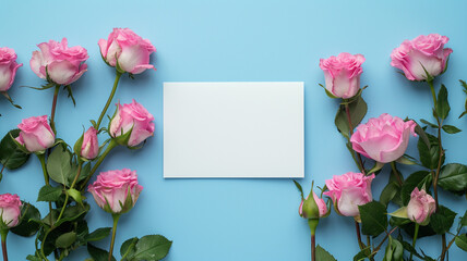 A photograph capturing the essence of simplicity and natural aesthetics with a blank white card mockup surrounded by artfully arranged dried flowers