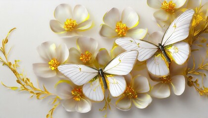 Gossamer Dreams: White Wings and Golden Petals in an Oil Canvas Ballet"