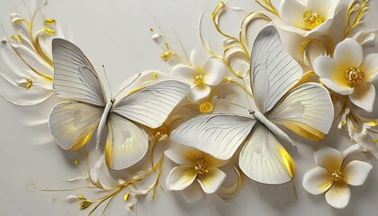 Gossamer Dreams: White Wings and Golden Petals in an Oil Canvas Ballet"