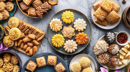 Fototapeta na wymiar Traditional Eid al-Fitr Treats: Malaysian Kuih Raya Cookies and Sweets