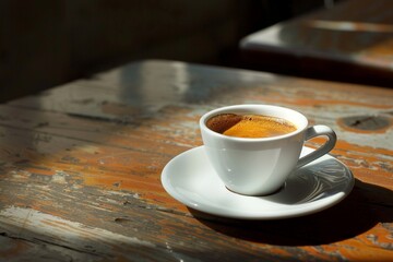 Obraz premium Eine Tasse Espresso auf einem Holztisch 
