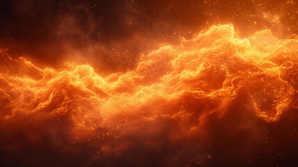  an expansive orange and yellow cloud of fire and smoke against a backdrop of infinite blackness, speckled with stars in the celestial sky - obrazy, fototapety, plakaty