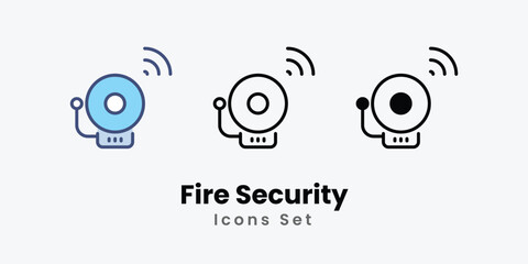 Fire Security Icons set thin line and glyph vector icon illustration