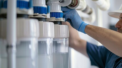 Close-up of a technician providing a water filter install and repair service, showcasing expertise in home maintenance solutions
