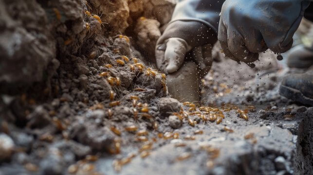 Close-up on a termite extermination expert applying treatment, highlighting effective home service for pest control