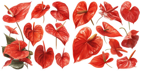 Watercolor red anthurium clipart for graphic resources