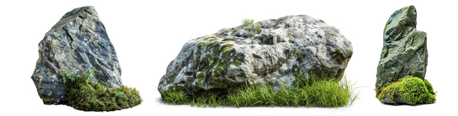 Textured Rock Stone with Moss, png file of isolated cutout object on transparent background - obrazy, fototapety, plakaty