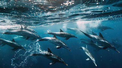 side view wild life dolphins underwater marine ecosystems.