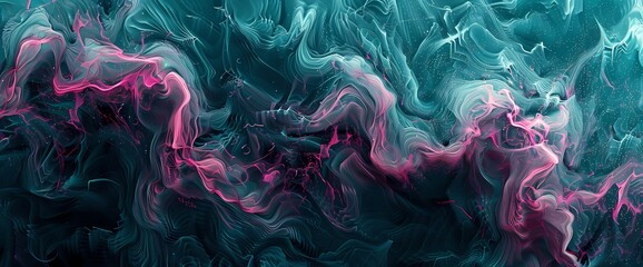 Blush pink tendrils creating mesmerizing patterns over a canvas of deep oceanic teal. - obrazy, fototapety, plakaty