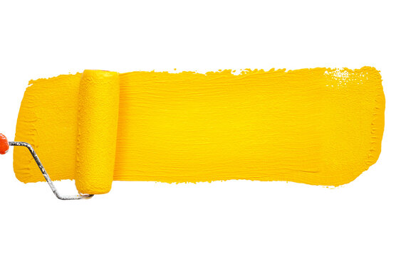 Paint roller leaves yellow mark isolated