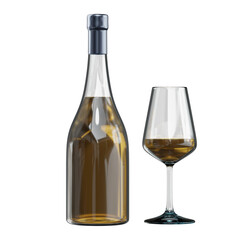 Wine Bottle & Glass Mockup on White Background and Isolated

