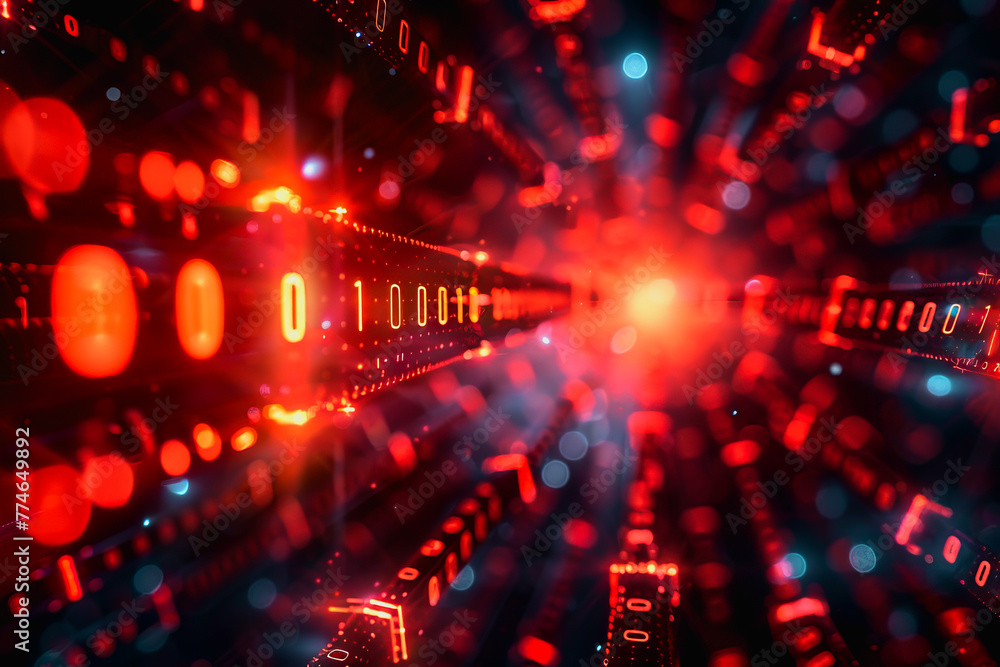 Fototapete binary numeric data transmission chain of nodes connected in a network form, p2p connection.