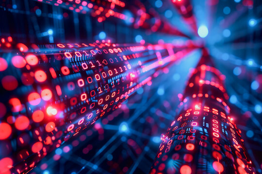 binary numeric data transmission chain of nodes connected in a network form, p2p connection.