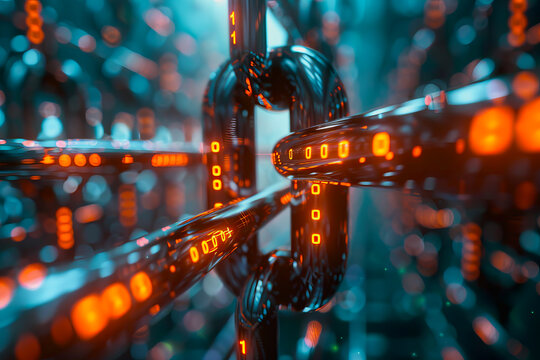 binary numeric data transmission chain of nodes connected in a network form, p2p connection.