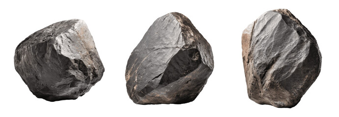 Fototapeta premium set of black natural stones isolated on transparent background