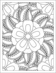 Flowers Zentangle wavy seamless pattern. Doodle black and white abstract vector background.