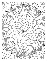 Flowers Zentangle wavy seamless pattern. Doodle black and white abstract vector background.