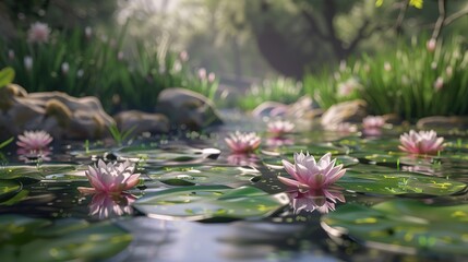 View of natural water lillies ,Generative ai - obrazy, fototapety, plakaty