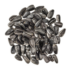 Sunflower seeds isolated on a white background, top view