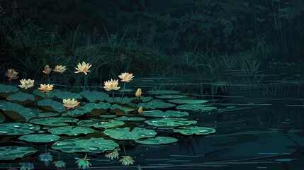 View of natural water lillies ,Generative ai - obrazy, fototapety, plakaty