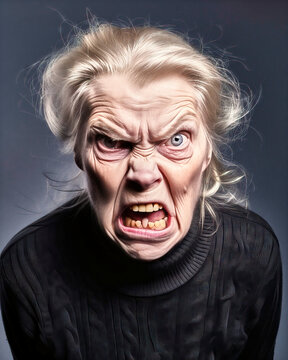 Intense elderly woman showing strong emotions