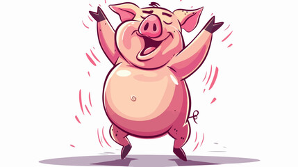 Comic book style cartoon dancing pig flat vector 