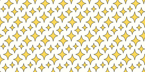 Simple seamless pattern with yellow stars from comics or cartoons. Cute background with four-pointed stars.